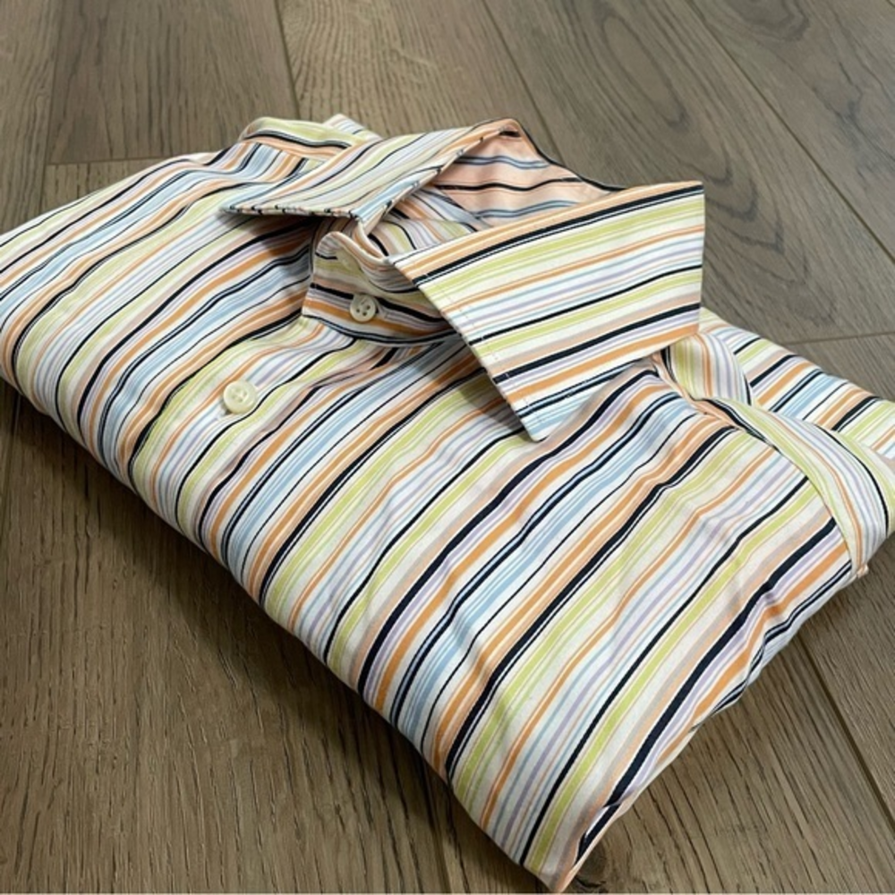 Thomas Dean Flip Cuff Long Sleeve Striped Shirt